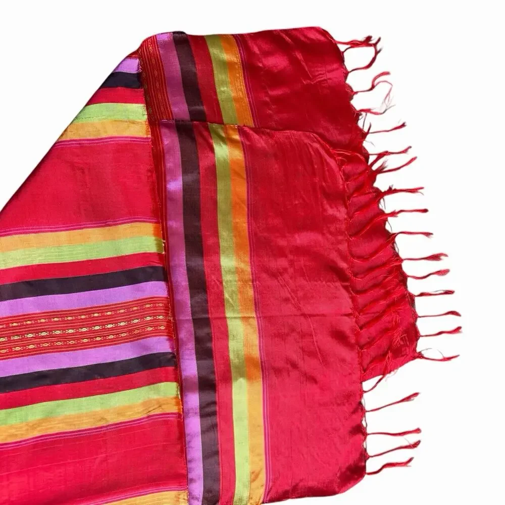 Handwoven Kikoy Cotton Wrap Scarf Colorful Striped Fringe Shawl Vibrant Stripes